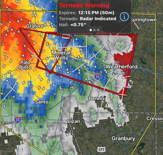 Tornado Warning Weatherford, TX: Severe Storms Move Through Parker County